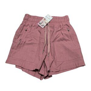 Halara Cotton Front Zipper Pocket Beaded Drawstring Shorts Sz XS Womens Pink